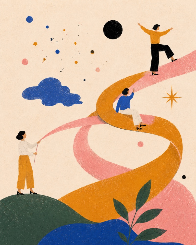 A space opens between two figures — an invitation, not a pull